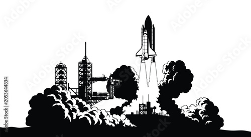 Obraz na plátne Space shuttle rocket launching from a launchpad