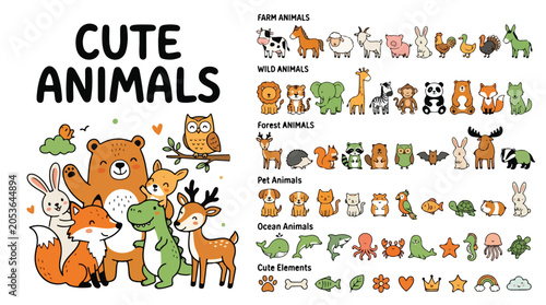 Photography Cute animals mega set with farm, wild, forest, pet, and ocean creatures