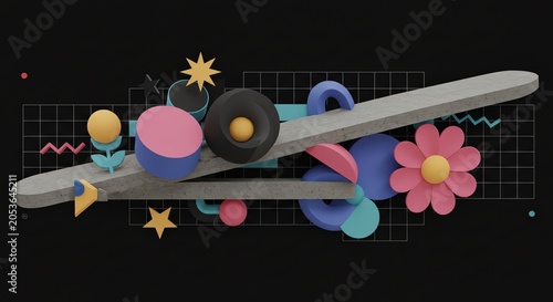 Geometric shapes and forms with grid background