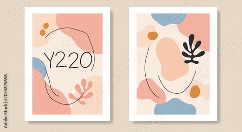 Abstract art prints with organic shapes and line drawings