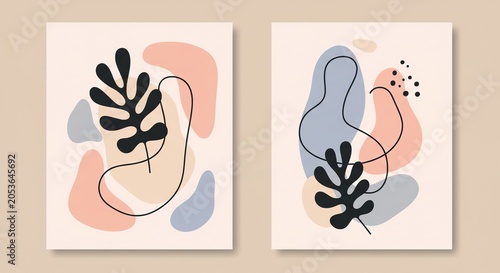 Abstract botanical shapes with organic lines