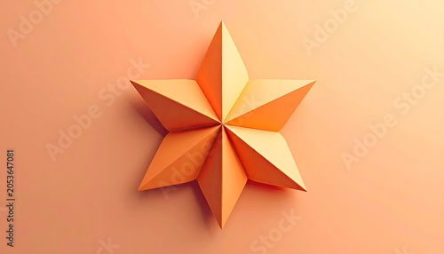 Minimalist 3D paper star in soft orange with subtle shadows