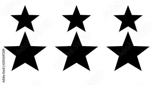 A set of black star shapes on a white background for design and decoration purposes