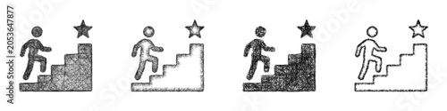 Monochrome sketch stairway to success icon design set