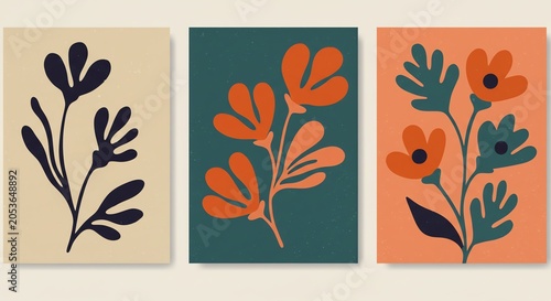 Abstract botanical prints with leaf and flower shapes