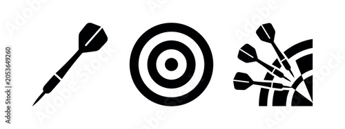 Fotografie Dart board and darts icons. Target practice and game symbols.