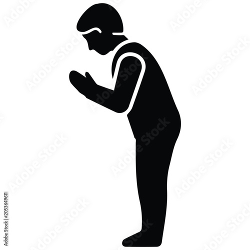 Tableau sur toile Humble man bowing with hands together showing gratitude vector silhouette illustration art