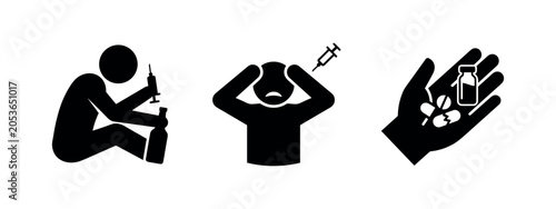 Fotografie Drug addiction and substance abuse icons set