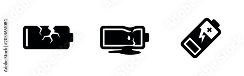 Photos Broken and damaged battery icons set
