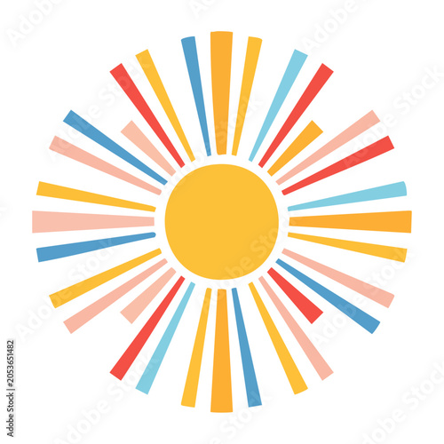 Colorful sun with rays flat design illustration