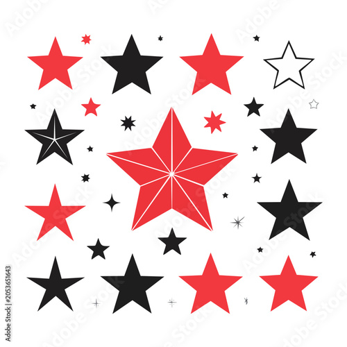 Minimalist star pattern with red and black stars