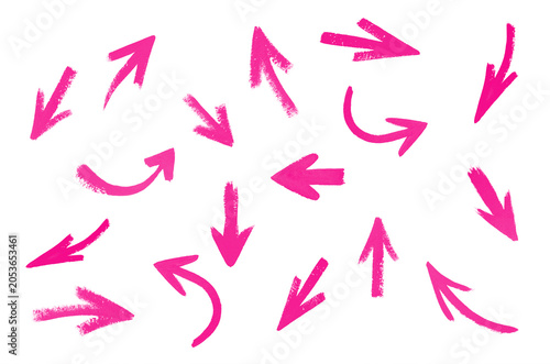 Watercolor arrows pink on a white background