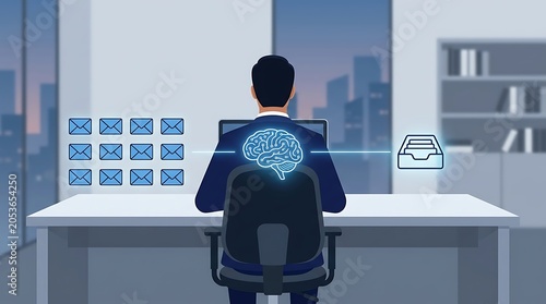 Businessman managing email automation with brain interface