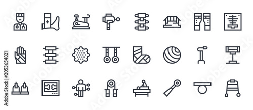 фотографія 24 outline Physiotherapy web icons such as balance ball, handgrip, walking stick, spine, chiropractic