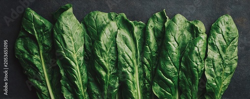 Ultra wide macro shot of green beet leaves with detailed veiny texture. Smooth, slightly glossy surfaces highlight the freshness and organic detail.