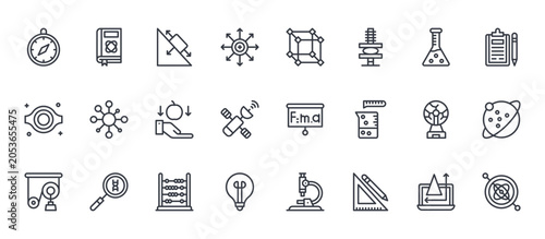 Schilderij op canvas 24 outline Physics web icons such as physics, light bulb, plasma ball, molecules, d cube