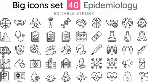 Fotografía Epidemiology and Public Health Line Icons Collection with Editable Stroke for Me
