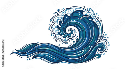 Εκτύπωση καμβά Dynamic Blue Ocean Wave Illustration with Splash and Swirl