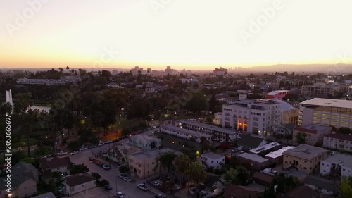 Aerial View of Echo Park at Sunset in Los Angeles California