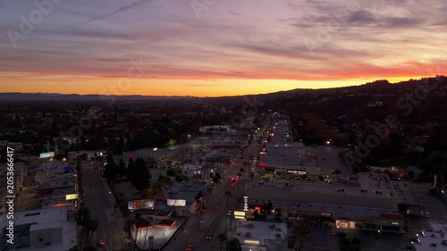 Sunset Drone Flight Above Ventura Boulevard in Studio City Los Angeles California, December 19, 2025