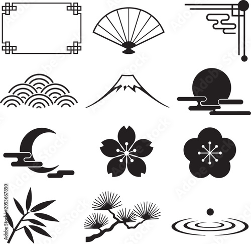 Minimal Japanese Ornament Frames and Borders Set