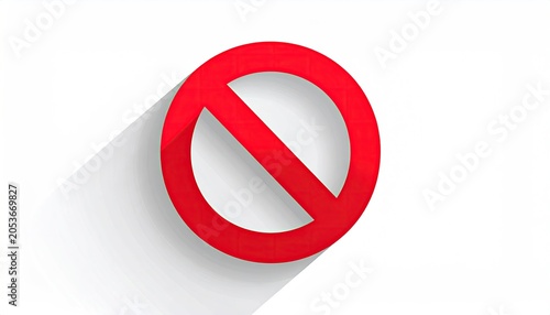 Red 'no' symbol, flat design, long shadow, white background