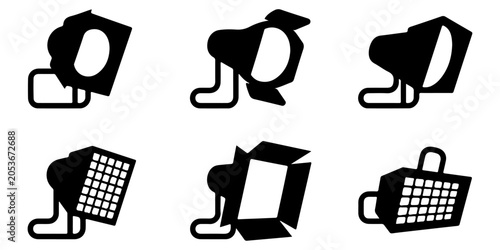 Foto Stadium floodlight and sports lighting icon collection featuring arena spotlight