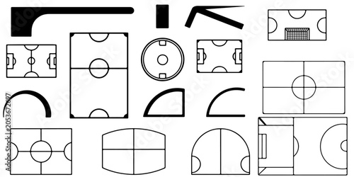 Tableau sur toile Soccer field marking elements collection with football pitch layouts, center cir