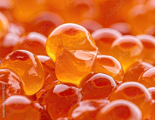 Gleaming, translucent orange spheres, a vibrant and textured close-up