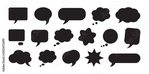 Foto Collection of various solid speech and thought bubbles isolated on transparent background for chat