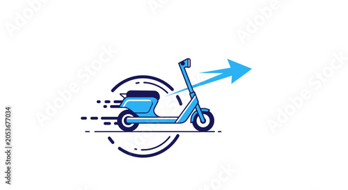 Fotografi A minimalist vector illustration of a blue electric scooter moving forward quick