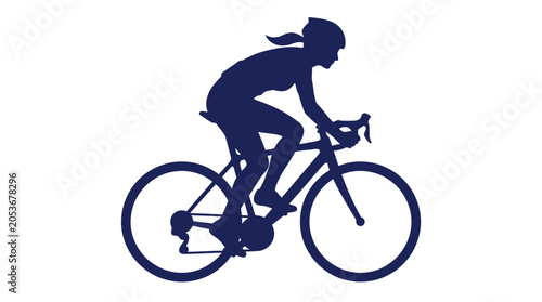 Female cyclist riding bicycle silhouette on transparent background