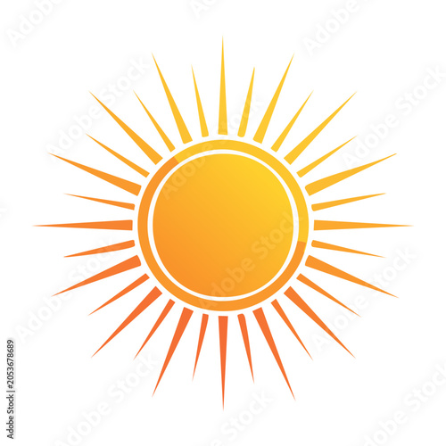 Bright sun with rays in flat design style