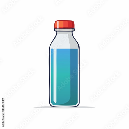 Illustration of a clear bottle with blue liquid and orange cap