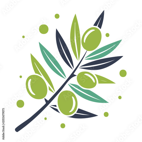 Olive branch with olives and leaves