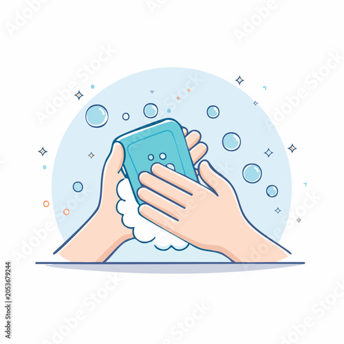 Washing Hands with Soap and Bubbles