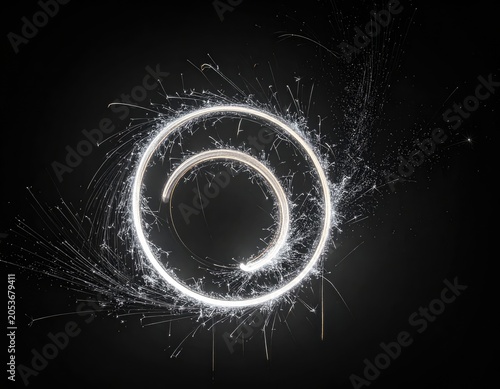 Swirling, bright sparkler trail on a dark background