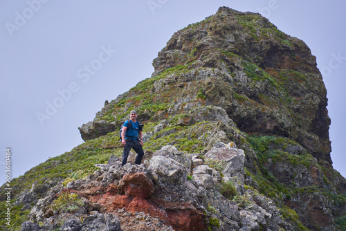 Hiker at base of Roque de Taborno