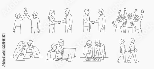 Quadro su tela Teamwork and collaboration line art vector illustration