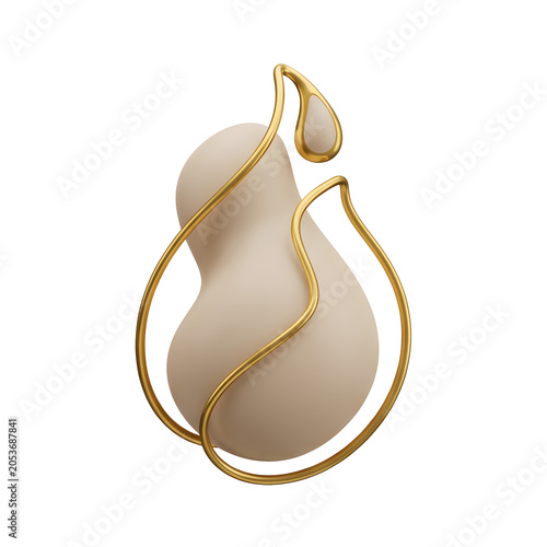 Abstract beige organic shape with gold wire frame