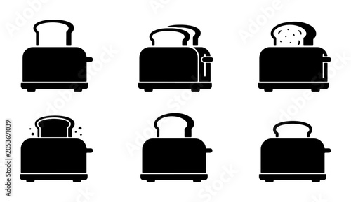 Bild auf Leinwand Set of black toaster icons with bread and toast Vector