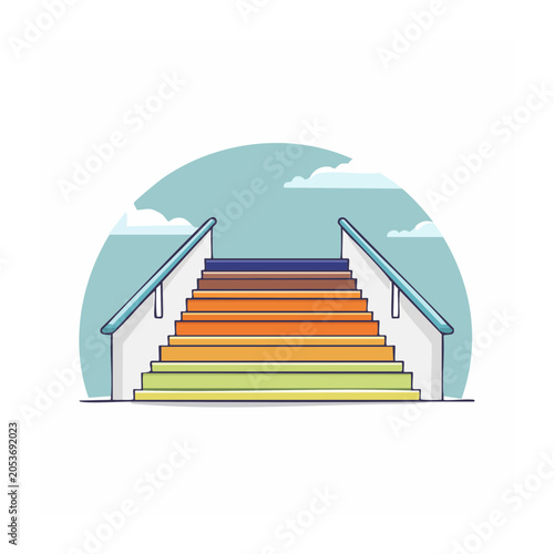 Colorful stairs illustration with sky background