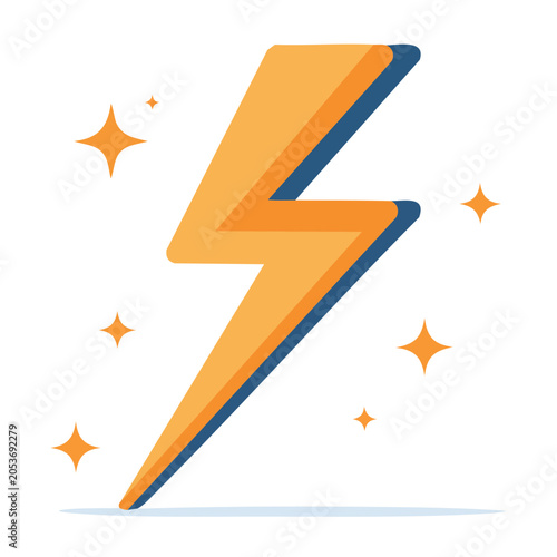 Orange Lightning Bolt Icon in Flat Design