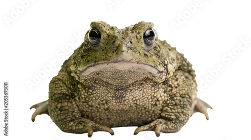 Foto Green warty toad with bulging eyes, isolated on transparent background