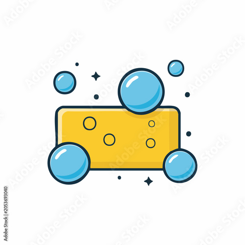 Yellow sponge with blue bubbles and sparkles