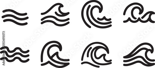 Variations of stylized wave and water icons