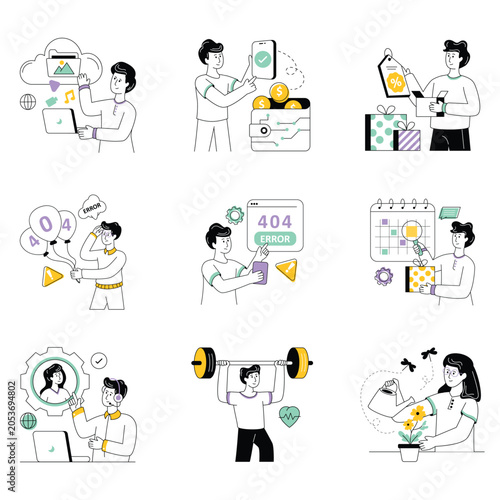Loppy Line vector illustration set 01