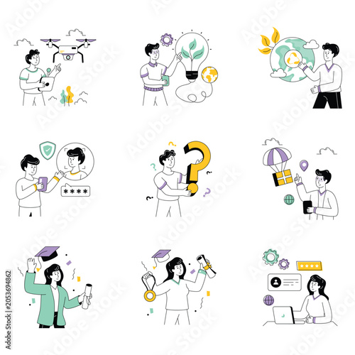 Loppy Line vector illustration set 07