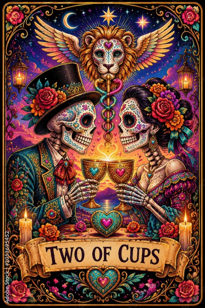Obraz premium Vibrant Day of the Dead Lovers Celebrating Unity and Connection