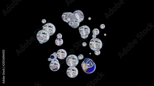 Floating Transparent Glass Bubbles Creating Dynamic Abstract Ring Loop. 4K